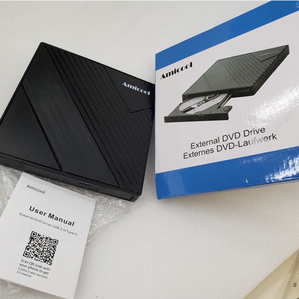 Amicool External CD/DVD Drive USB 3.0 / Type-C (Black)